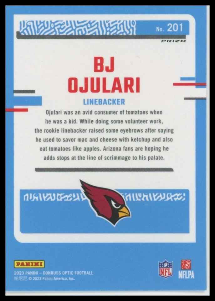 2023 Panini Donruss Optic Holo Rookie BJ Ojulari #201 Arizona Cardinals Football - Image 2 of 2