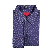Hugo Boss Navy Blue Paisley AOP Long Sleeve Button Front Mens Sz XL EUC