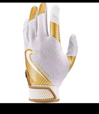 Nike Hyperdiamond Batting Gloves, Youth Sz Large, White Gold, Baseball Softball 