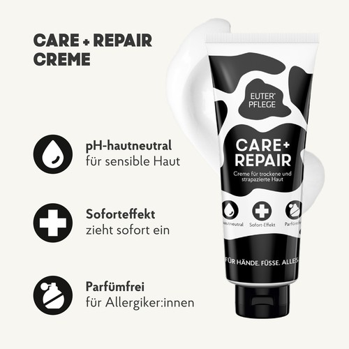 EUTERPFLEGE Care+Repair 200ml, Creme für trockene Haut, Handcreme ohne Parfüm - Bild 3 von 7