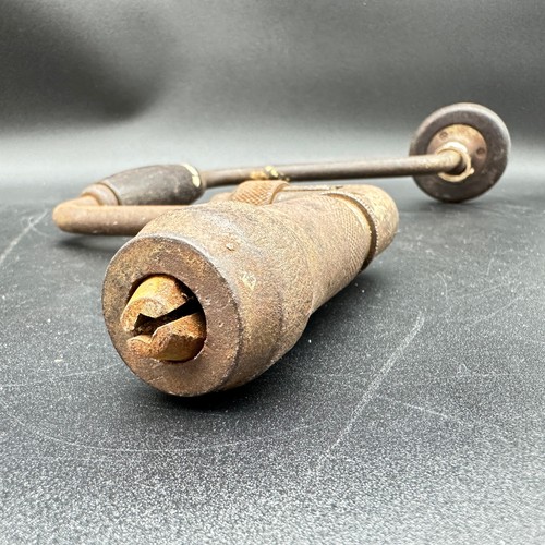 Vintage Wood & Metal Auger Primitive Hand Crank Drill - Picture 5 of 5