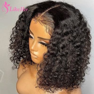 13x5x2 Curly Bob Human Hair Wig Lace Front Brzilian T Part PrePlucked Baby Hair 