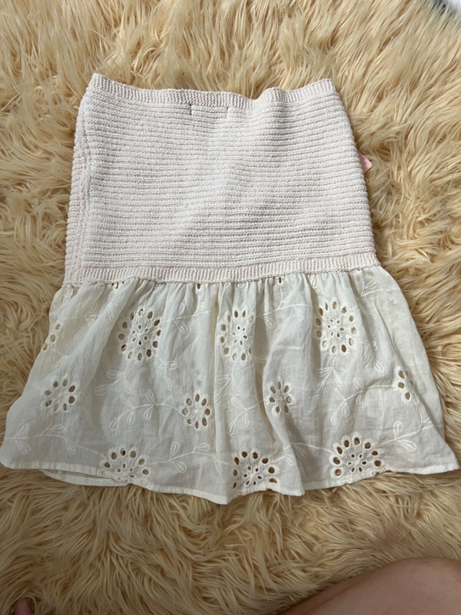 micas knot front knit embroidered tube top