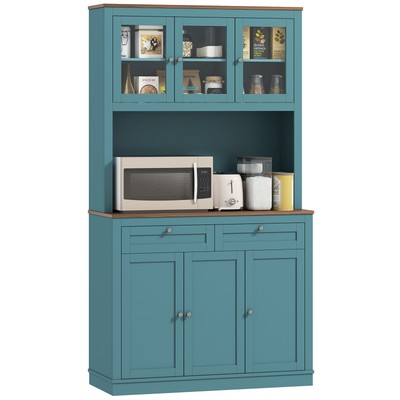 71'' Kitchen Food Pantry Cabinet with Hutch Microwave Stand Adjustable Shelves