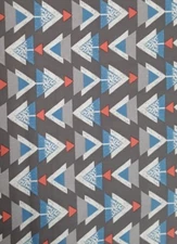 New 1ydx44" 100% Cotton, Dear Stella, Gray Blue White and Salmon Triangle Design