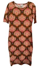 Lularoe Women's Casual Dress Paisley Print Short Sleeve Comfortable Sz XS Orange