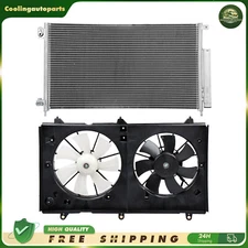 A/C Condenser & Radiator Condenser Cooling Fan Assembly For 2003-07 Honda Accord