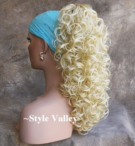 Light Blonde CurlyClaw CLIP in/on Hairpiece Long Bleach blde Ponytail Hair Piece - Picture 2 of 2