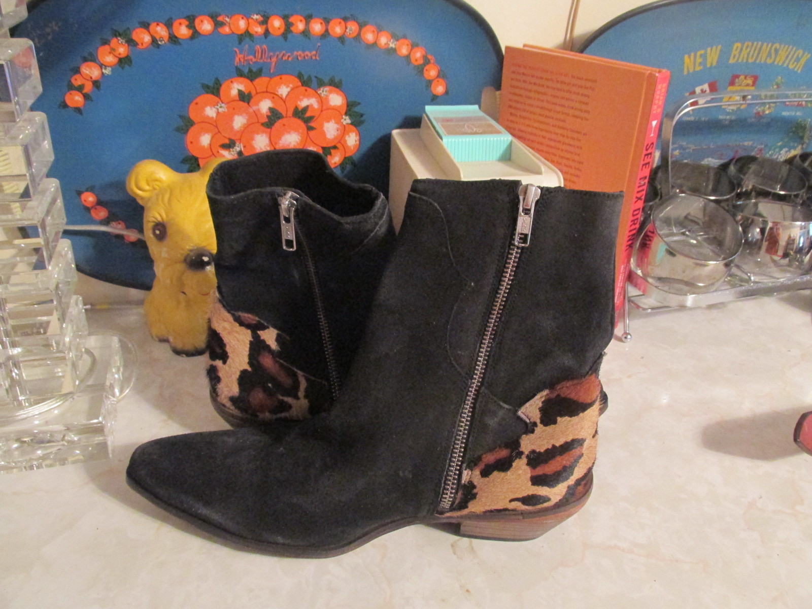 Free People Negro Negro Negro Gamuza Ocelot Pantorrilla botas al tobillo tacón pelo última Outlaw Talla 37 7 120722 Free People Negro Negro Negro Gamuza Ocelot Pantorrilla botas al tobillo tacón pelo última Outlaw Talla 37 7 120722