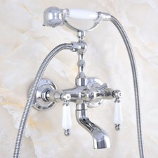 Wall Mount Chrome Brass Clawfoot Bath Tub Handheld Shower Faucet Set Mixer Tap