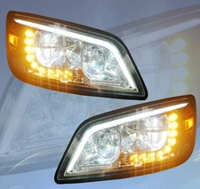 QSC Full LED Chrome Performance Headlight Assembly Pair for Hino 2006+ Box Truck