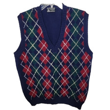 VTG Prestwick Moore Ireland Sweater Vest Navy Blue 100 Shetland Wool SZ L