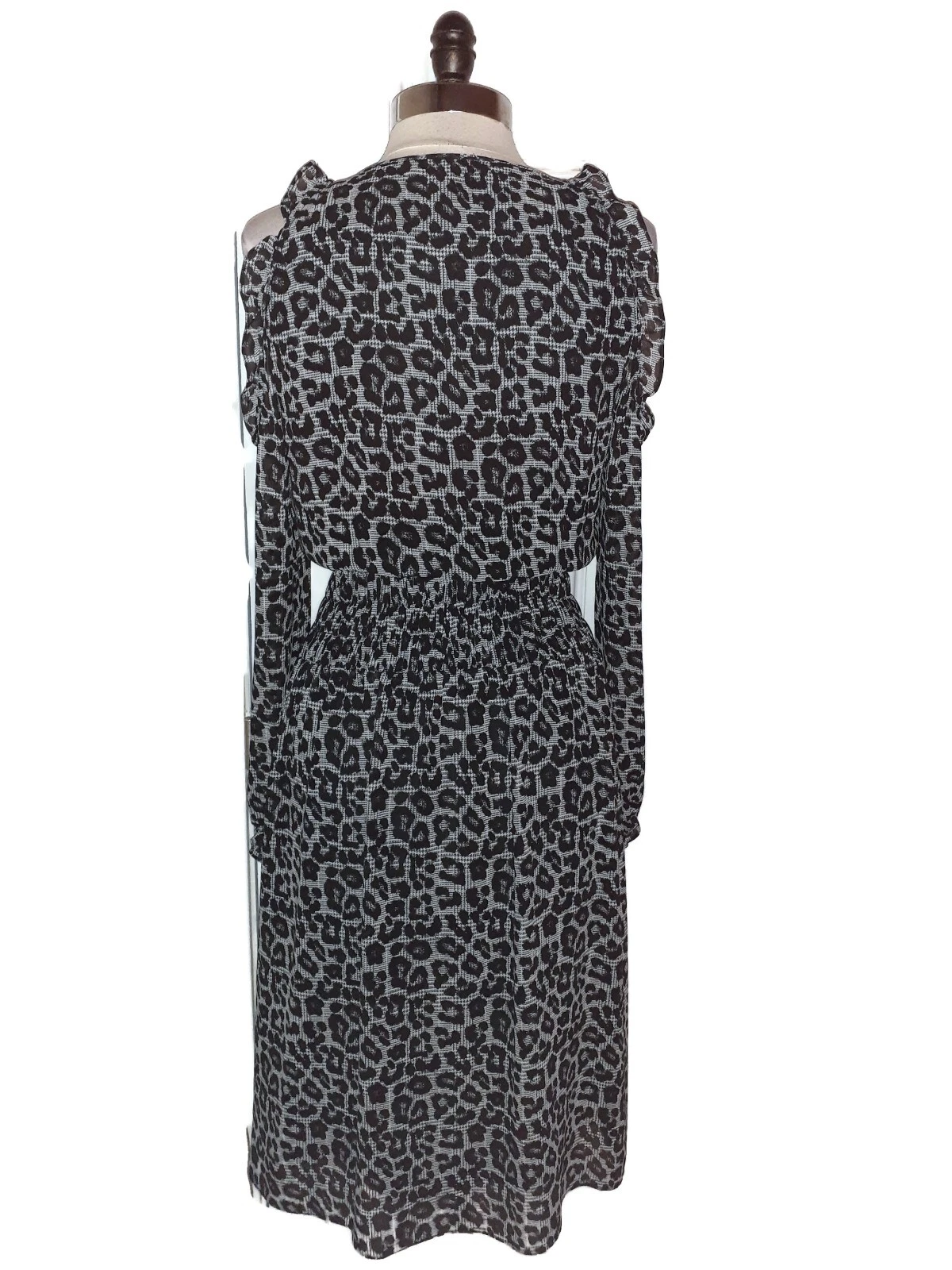 Abito MICHAEL KORS Tg M A Line Nero Grigio Stampa Animalier Manica Lunga Spalla Fredda