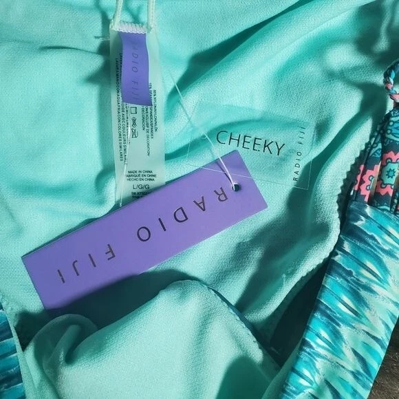 RADIO FIJI NWT Bikini Bottom SZ L Cheeky Side Tie Aqua Tassel Tropical Boho - Image 3 of 4
