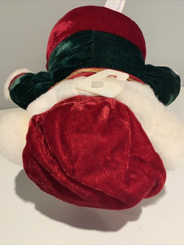 Dan Dee 1998 Snowflake Friends White Teddy Bear 13" Red Green Velvet Outfit Cap - Picture 8 of 9