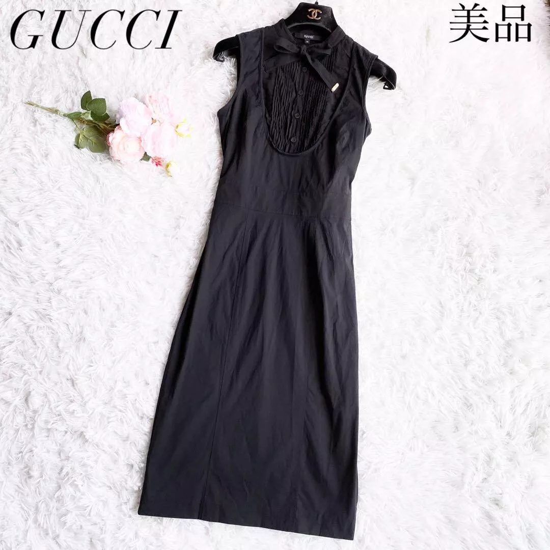 GUCCI Robe Longue Noeud Noeud Ruban Chemise Pintuck Noir Femme 36,S