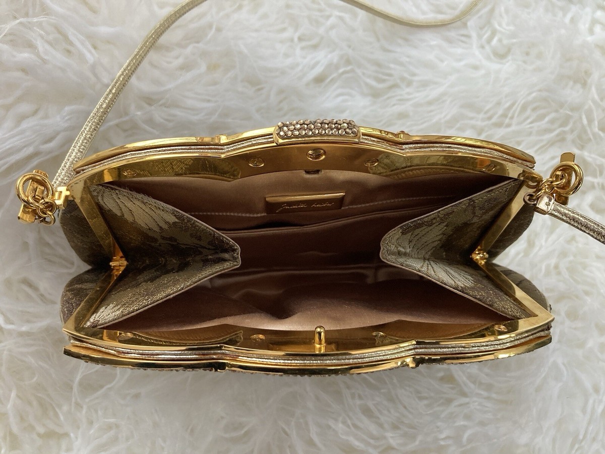 【保管袋付き】JUDITH LEIBER ベルト　ゴールド　ストーン　希少 Judith Leiber Golden Rose Clutch