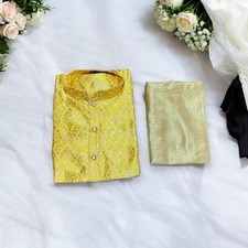 Traditional- Boys Yellow Silk Kurta Pajama - 6251
