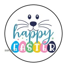 30 HAPPY EASTER BUNNY FACE ENVELOPE SEALS LABELS STICKERS 1.5" ROUND TAGS