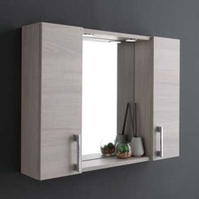 Kiamami Valentina Specchio bagno contenitore con 2 pensili laterali rovere grigi