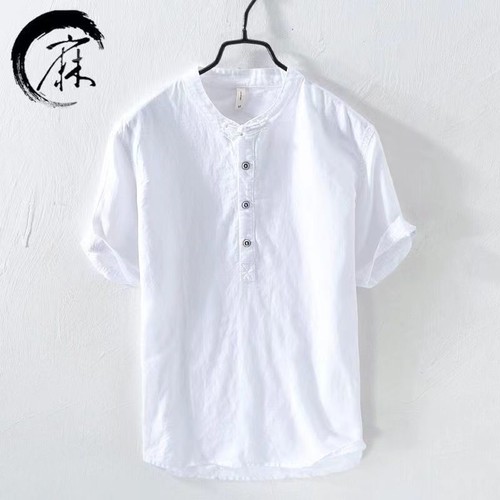 Men Line Tshirt Short-sleeved Chinese Style Summer Breathable Loose Stand Collar - Picture 27 of 29