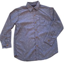 Medium 10/12 Nautica Boys Youth Long Sleeve Blue Button Down Anchor Print