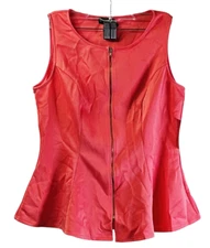 FTF Plus Size Sydney Tailored Sleeveless Zip Front Scuba Peplum Top Coral 2x