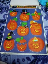 Vintage Halloween Pumpkins Window Decorations Made in USA