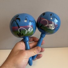 Vintage Authentic Maracas from Mexico Blue musical Musical Art Pair Fish Tree