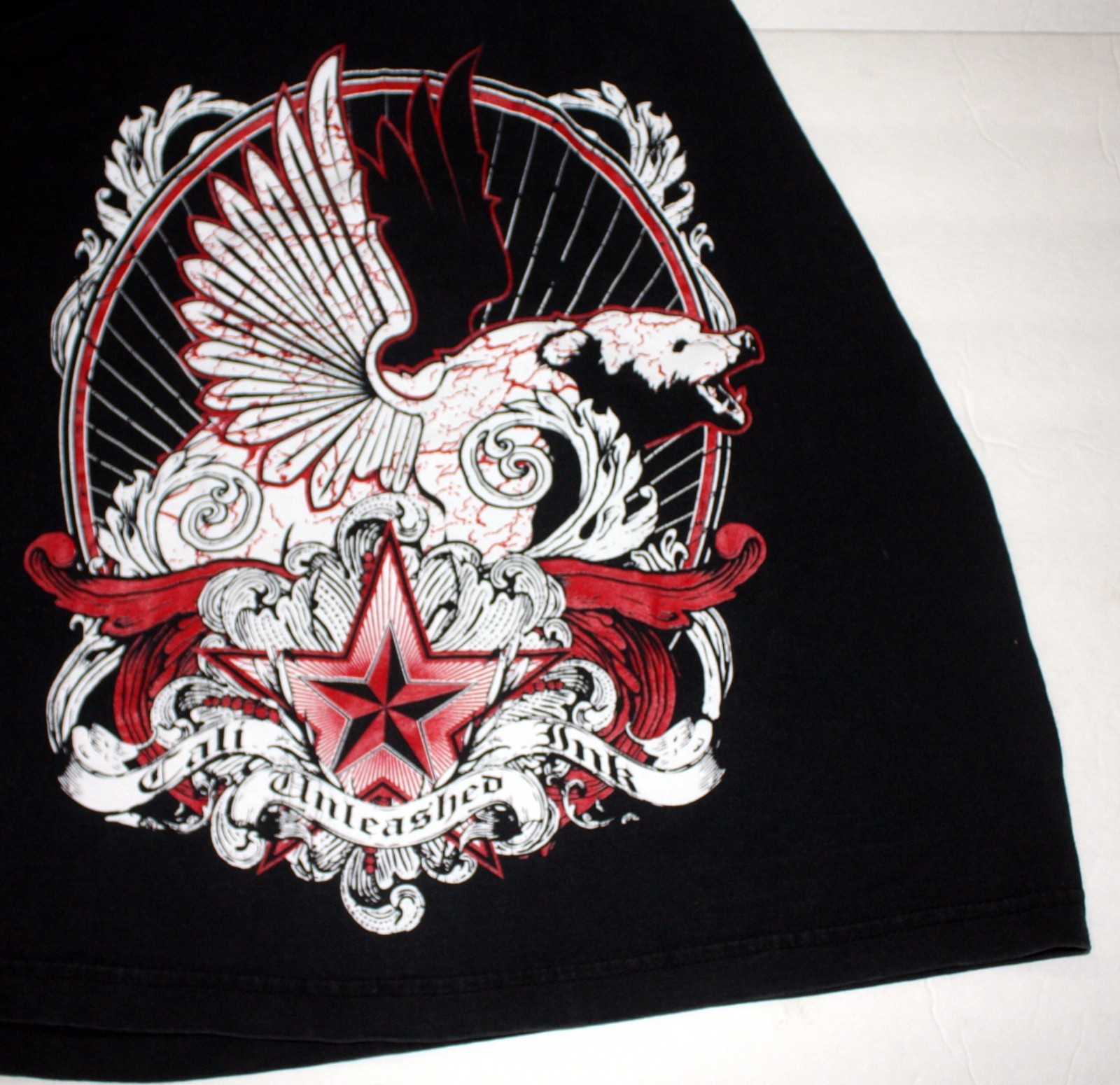 red and white tee shirt