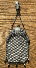 Ornate Victorian Sterling Belt Hook Chatelaine Purse Monogram 