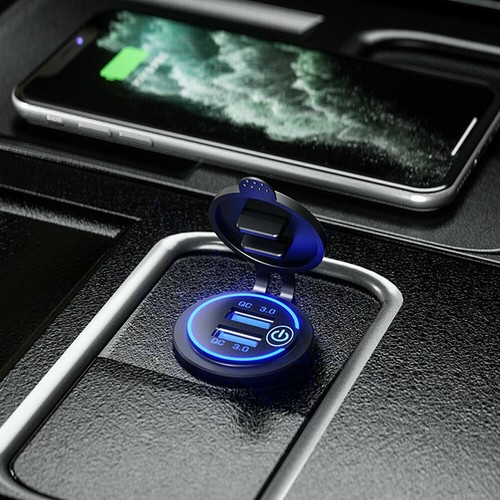 QC 3.0 Dual USB Car Fast Charger Socket Power Outlet LED Voltmeter Waterproof - Picture 9 of 18