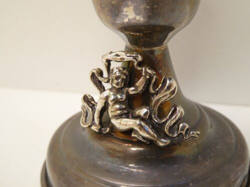 VINTAGE 800 SILVER CANDLE HOLDER CANDLESTICK WITH APPLIED PUTTI ANGEL DECORATION - Picture 2 of 9