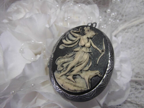 ARTEMIS GODDESS DIANA DOG GREEK MYTHOLOGY CAMEO LOCKET NECKLACE PHOTO MEMORY - Picture 1 of 21