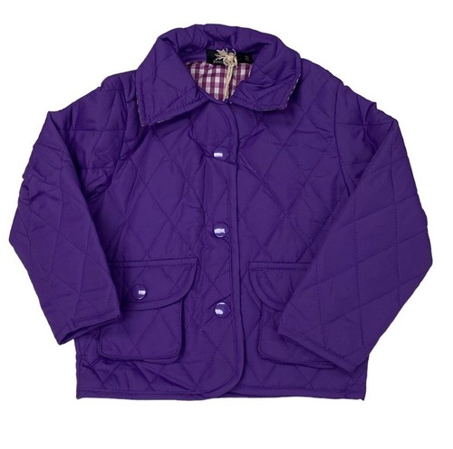 Girls Kids Quilted Jacket Poppers Pockets Pink Red Black Purple age 1-10 - Picture 10 of 11