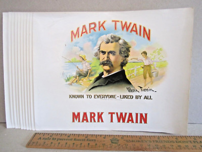 Mark Twain OLD STOCK cigar box inner label embossed Wolf Bros LOT of 10 ...