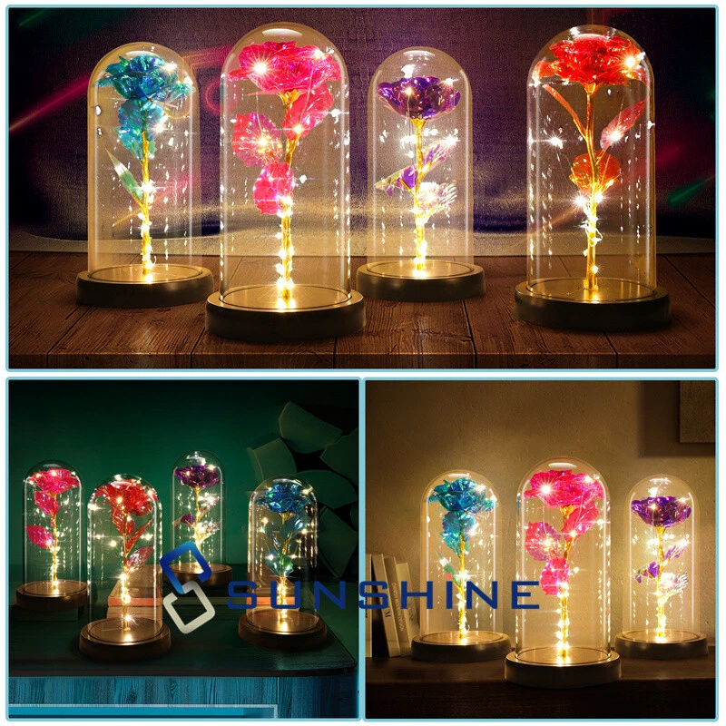 Forever Galaxy Rosa Flor Romántica Eterna Regalo En Cúpula de Vidrio Luz LED para Ella Foto 2 de 4