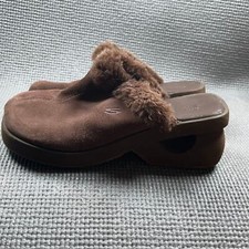 Vintage Skechers Clogs Mules Comfort Shoes Womens 5.5 Brown Faux Fur Trim Y2K