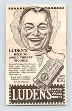 1918 LUDEN'S MENTHOL CANDY COUGH DROPS Vintage 2.5"X4" Magazine Ad M428