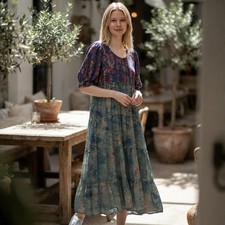 Natural Life Dress Women XL Floral Boho Tiered Ruffle Maxi Cottagecore Hippie