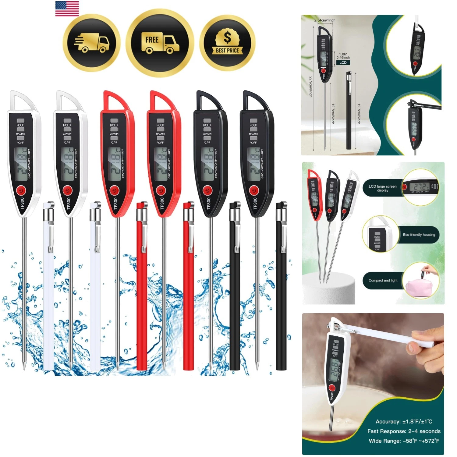 6 Set Waterproof Food Thermometer for Water, Liquid, Candle and Cooking Digit...
Opens in a new wind