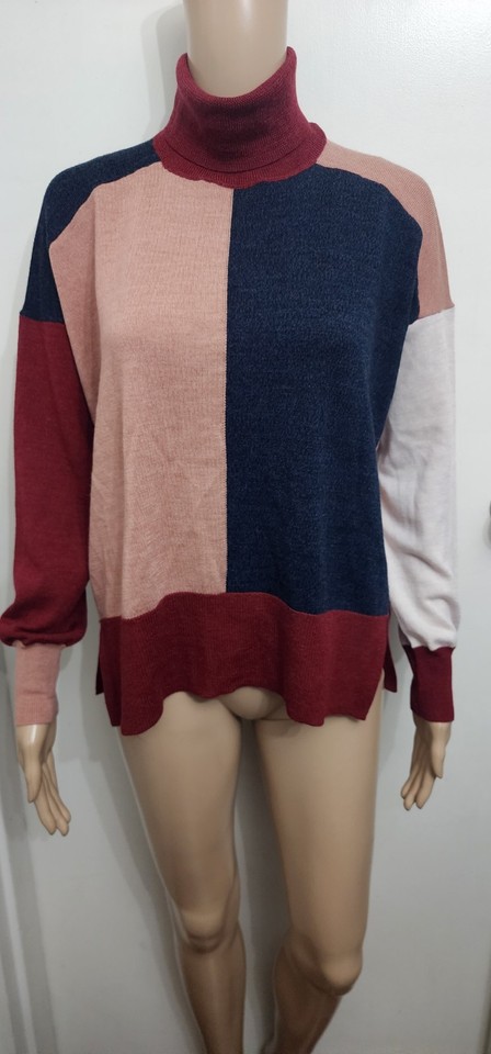 Gorman Colourblock Long Sleeve Knit Top  Size 10 100% Merino Wool High Rollneck 