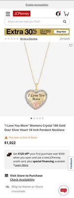 JCPenney Kristall 18K Gold über 925 Silber Herz Anhänger ''I Love You More'' 