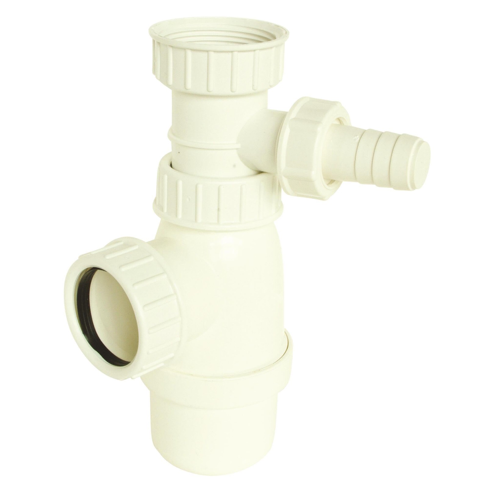 Siphon évier blanc réglable en plastique Ø40mm avec prise machine à laver