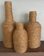Rope Wrapped Bottles Handmade 3 pieces Rustic Fall Themed Wedding & Home Decor
