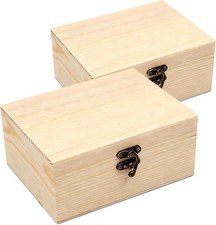 Hinged Lid Unfinished Wooden Box - Lockable Craft Jewelry Storage Duo