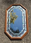 Vintage 80s Octagon Tiffany Style Faux  Stained Glass Floral  Mirror Wood Frame