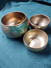 Set of 3 Tibetan Antique Singing Bowls, Brass with Patina, Vintage early 1960's