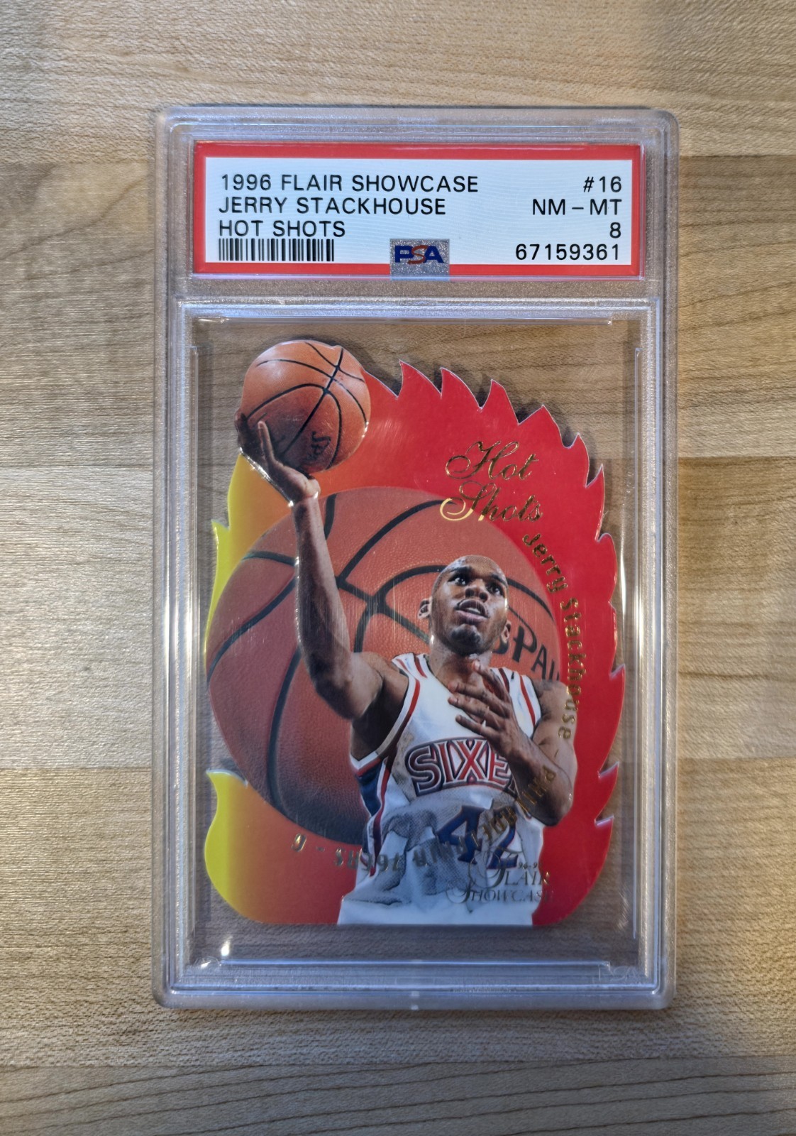 1996-97 Flair Showcase - Hot Shots Jerry Stackhouse #16 PSA 8, POP 20