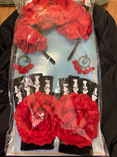 Red/Black Fabric Flower Headband, Adjustable Floral Party/Cocktail Women